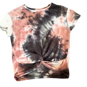 Lush Pink and Black Tie Front Short Sleeve Tee